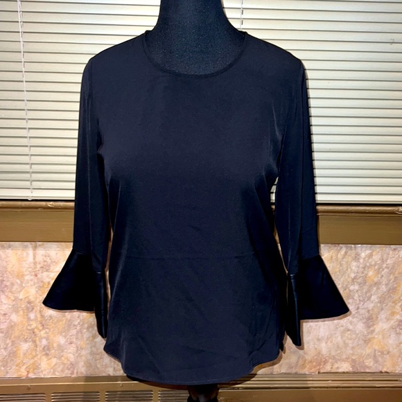 CALVIN KLEIN PULLOVER BLOUSE LEATHER BELL SLEEVES SMALL PETITE BUT FITS MEDIUM - Picture 6 of 8